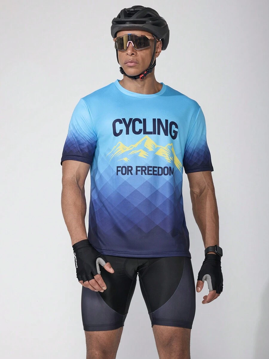 Manfinity Riding 印花休闲骑行上衣，设计简约，适合日常穿着 男士骑行服 骑行运动衫 男士骑行服 骑行配件 - 淺藍色 - 查看 1