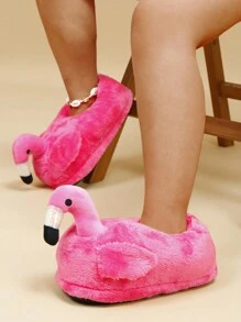 Fall/Winter Funny Flamingo Pattern Slippers, Creative Unique Personalized, Silent Slip-Resistant Couple Slippers, One Size Fits All,Furry Shoes,Christmas - Hot Pink - View 2