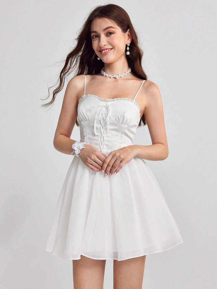Sweet, Romantic And Cute Graduation Dress Summer White Suspender Mini Bubble Dress