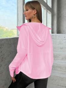 Easithlete Áo khoác dây kéo có mũ trùm đầu màu trơn có túi, áo khoác thể thao dài tay Áo khoác tập luyện - Hồng - Xem 2