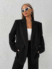 SHEIN EZwear Summer Outfits Lapel Neck Flap Detail Blazer