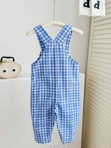 SHEIN 新生兒男女裝藍白條紋便盆褲，帶按扣式閉合