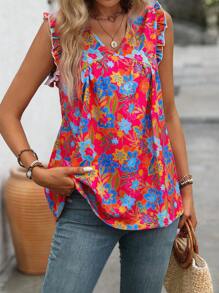 Breezaya 女士V領波浪邊度假夏季上衣 - 彩色 - 查看 5
