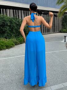 SHEIN SXY 女性單色簡約露肩夏季日常連衣裙 - 藍色 - 查看 2