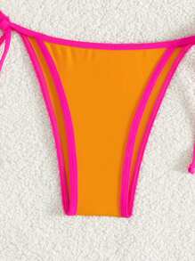Swim Mod Set Bikini Halter Neck dengan Trim Kontras untuk Liburan dan Acara Santai di Pantai Musim Panas - Jeruk - View 3