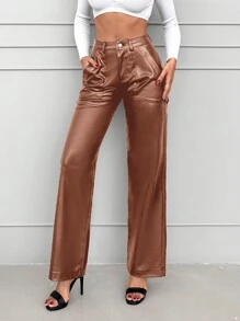 SHEIN Jean De Couleur Pleine Avec Poches Biaisées