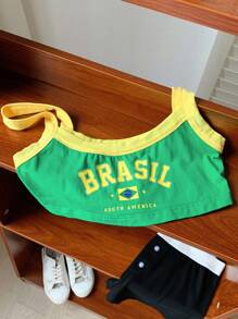 SHEIN EZwear Letter Print Contrast Strap Sports Tank Top - Green - View 3