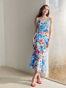 MOTF PREMIUM FLORAL PRINT SHIRRED BACK BUSTIER CAMI TOP