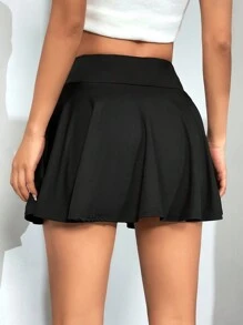 SHEIN EZwear Falda-pantalón negra para mujeres de talla grande, sencilla y casual, adecuada para el verano - Negro - Ver 2