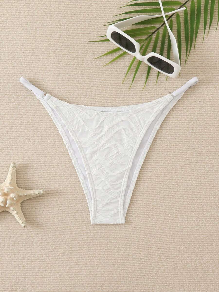 Women's Summer Beach Solid Color White Bikini Bottom Swimwear - White - View 1
