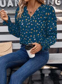 SHEIN Frenchy Women's Summer Vacation Leisure Allover Print Long Sleeve Shirt,Graphics Woman Shirts,Spring Floral Dresses,Long Sleeve Tops