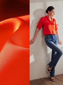 MOTF Classy CAMISA DE BOLSILLO CON SOLAPA Y MANGA CON BOTÓN ENROLLABLE, EN unicolor PARA EL VERANO - Rojo - Ver 10