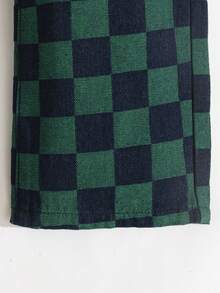 SHEIN Young Boy Green Fashionable Casual Checkerboard Design Denim Long Baggy Boy Jeans For Vacation And Dailywear Cute Summer Clothes For School - Multicolor - View 3