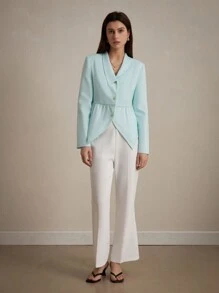 Aveloria Modichic Blazer moderno de cor sólida com bainha dividida assimétrica avançada para deslocamento diário com fecho de metal, manga comprida para mulheres elegantes - Verde - Ver 3