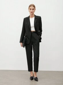 BizChic Women's Solid Color Minimalist Daily Suit Pants, Romantic Elegant Everyday Fashion Business Casual Commuter Outfit, Vintage Style Office Wear For Ladies In Fall/Winter