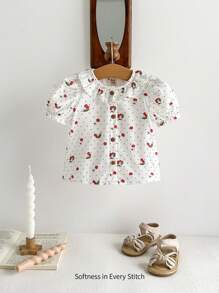 Cozy Pixies Baby Girl Floral Pattern Peter Pan Collar Short Sleeve Cardigan With Ruffle Trim