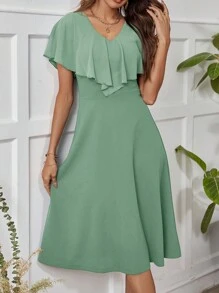 Ellevyn 女士迷你中長款綠色連衣裙，底邊飾有荷葉邊 - 薄荷綠 - 查看 5