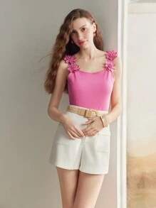 MOTF PREMIUM 3D APPLIQUES DETAIL STRAPS CAMI TOP - Hot Pink - View 4