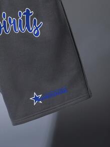 SHEIN Conjunto de camiseta de manga corta de ajuste holgado y ropa deportiva casual para niños preadolescentes con impresión de letras y pantalones cortos de punto en unicolor - azul real - Ver 6