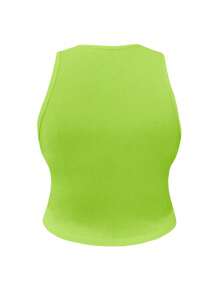 INAWLY Plus Size Women's Solid Color Simple Daily Tank Top - Green - View 2