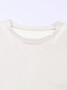 INAWLY Của phụ nữ Màu thuần Túi vá Thả vai Áo thun - trắng - Xem 3