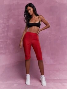 MISSGUIDED High Waist Side Split Hem Capri Pants - Red - View 4