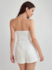 Enchnt Women's Solid Color Simple Daily Strapless Jumpsuit - White - View 2
