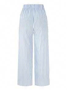 SHEIN LUNE Pantalones diarios simples rayados impresos para mujeres de talla grande