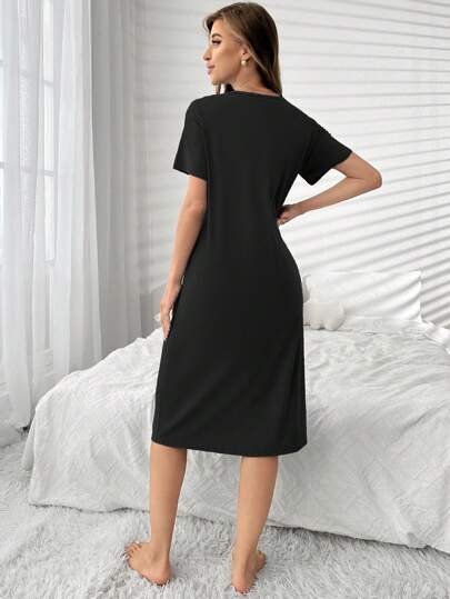 Minimalist Heart Printed Sleep Pajama Dress, Moo view 2