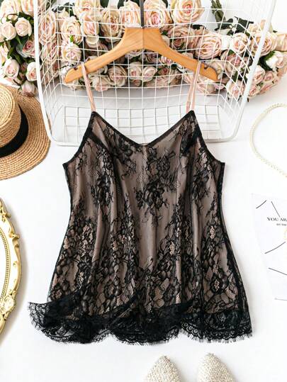 Rometta Plus Size Women's Splicing Lace Loose Cami Top For Summer