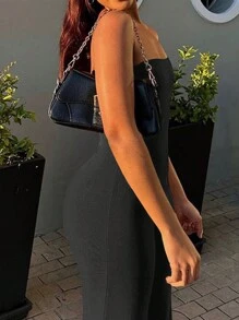 INAWLY Ladies' Plain And Simple Strapless Jumpsuit For Daily Wear - Dark Grey - View 5