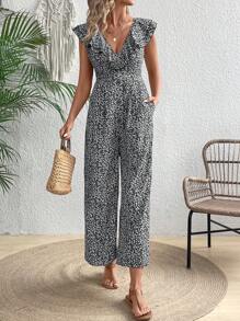 SHEIN VCAY 女裝休閒印花連身褲，隨機款式設計 - 黑色 - 查看 3