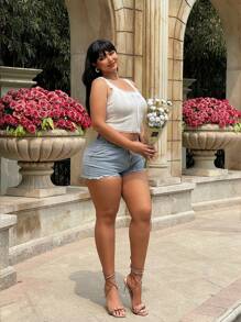 Flirla Große Größen, Spitze, lässig, Sommer, ärmellos, Strickweste