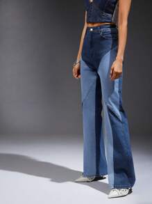 Denimoi Jeans con piernas acampanadas y cintura alta en bloques de color