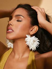 SHEIN SXY pendientes de aro grandes y de moda para mujer de unicolor y llamativos - Beis - Ver 2