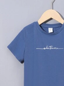 SHEIN Conjunto Casual De Camiseta De Manga Corta Y Pantalón Con Estampado De Letras Para Jóvenes