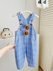 SHEIN 新生兒男女裝藍白條紋便盆褲，帶按扣式閉合