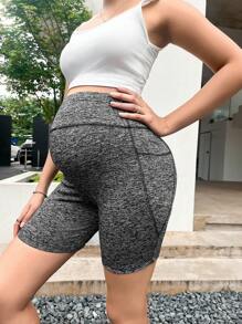 SHEIN 孕婦雜色針織騎行褲帶手機袋