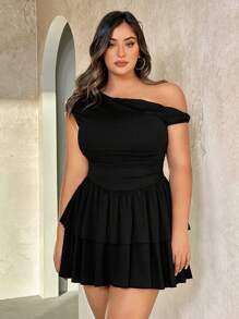 SHEIN BAE Plus Size Women Leopard & Pink Floral Print Off-Shoulder Short Dress,Spring Outfits For Women,Summer/Summer Outfits For Women, Festival/Concert Outfit Women/Rave Outfits Festival/ Rave Outfits/,Easter Dress Women,Spring Break Outfits,Leopard Print,Birthday Dresses For Women