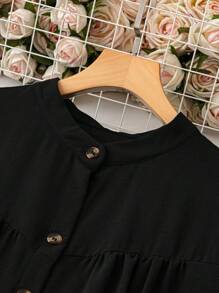 EMERY ROSE 大码女式纯色简约日常连衣裙长款女装 - 黑色 - 查看 4