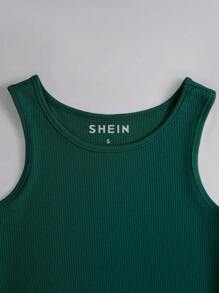 INAWLY Áo ba lỗ không tay kiểu dáng đơn giản màu trơn cho nữ, trang phục thường ngày - xanh quân đội - Xem 3