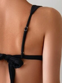 Women's Summer Solid Color Sexy Bikini Set For Beach And Swimming - Black - View 5