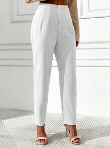 SHEIN Cottnline Women's Solid Color Simple Daily Casual Pants - White - View 4