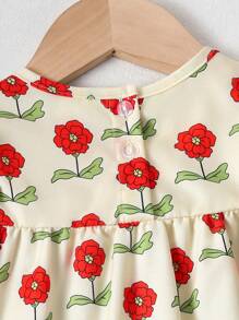 SHEIN Baby Mädchen Modisches Elegantes Digital bedrucktes Kurzarmhemd und Jeans-Overall-Kleid-Set, Sommer - Verschiedenfarbig - Übersicht 6