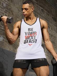 Gym Rark Boyfriend Style Men's Simple Printed Sleeveless Sports Top - White - View 5