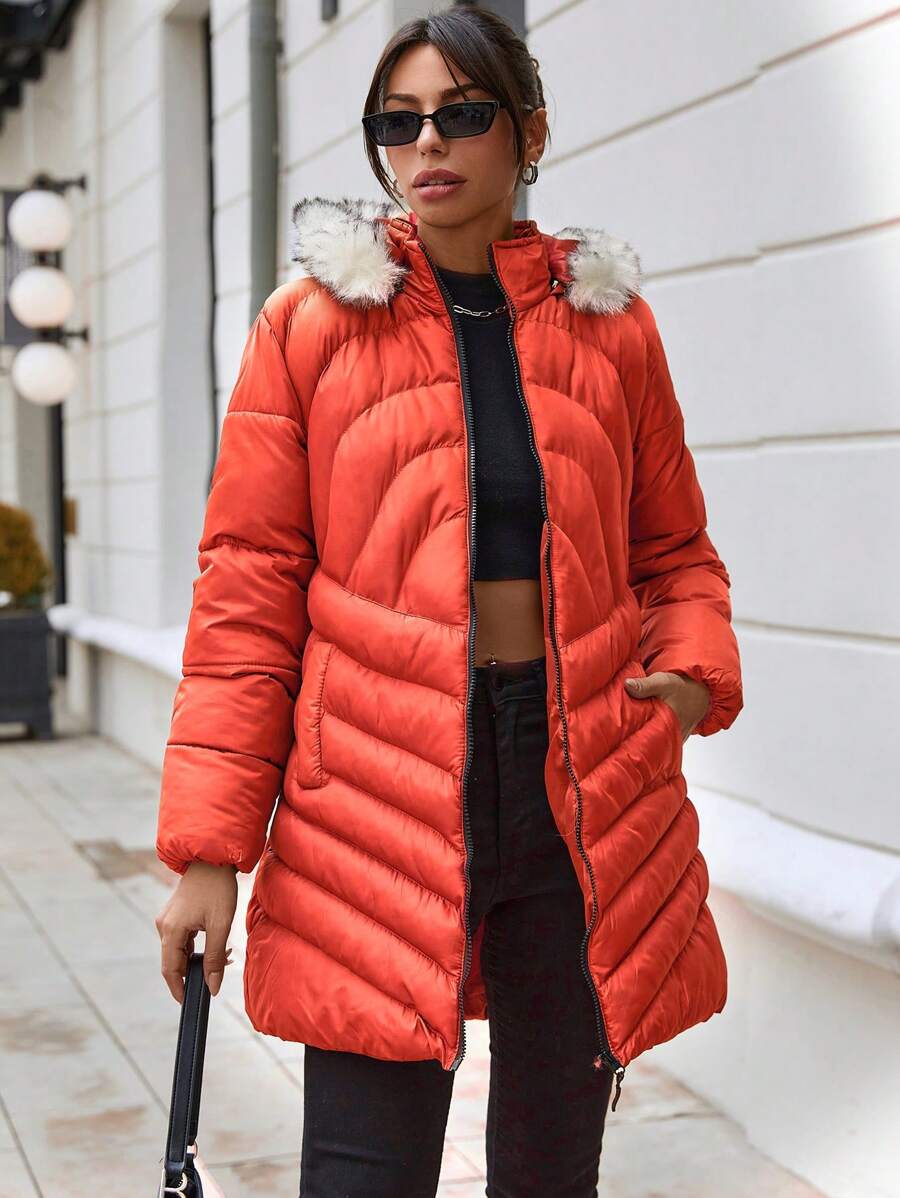 RueChic Patchwork Padded Jacket - Orange - View 1