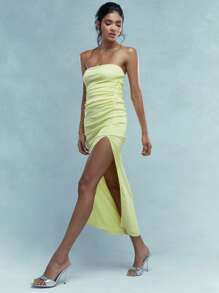 MISSGUIDED Jersey gerafftes Seitenschlitz Bandeau Midi-Kleid