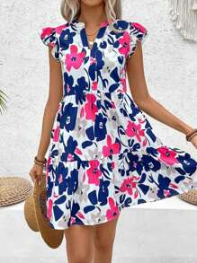 Breezaya 女士夏季假日休閒花卉印花V領短袖連衣裙 - 彩色 - 查看 6