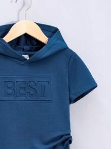SHEIN Chàng trai trẻ Giải trí áo có mũ Thư dập nổi Mẫu Áo thun Và Quần Bộ - màu xanh lá - Xem 6