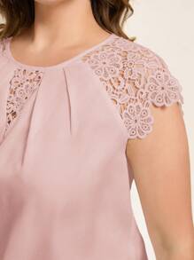 Chikora Camisa diaria simple de unicolor para mujeres de talla grande - Rosa Pálido - Ver 4